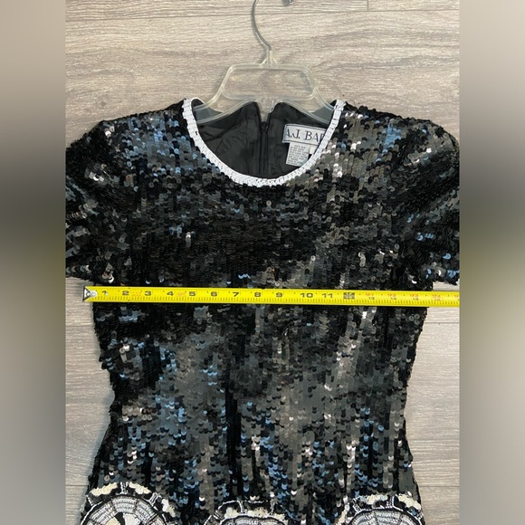 Rare AJ Bari Vintage Silk Sequins Beaded Scalloped Hem Cocktail Party Dress Sz 6 - Picture 12 of 16